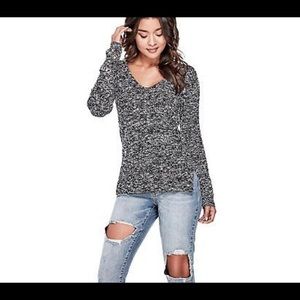 GUESS Womens V-Neck Pullover Sweater LaceUp Cuffs